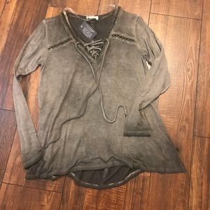 NWT grey lace up top